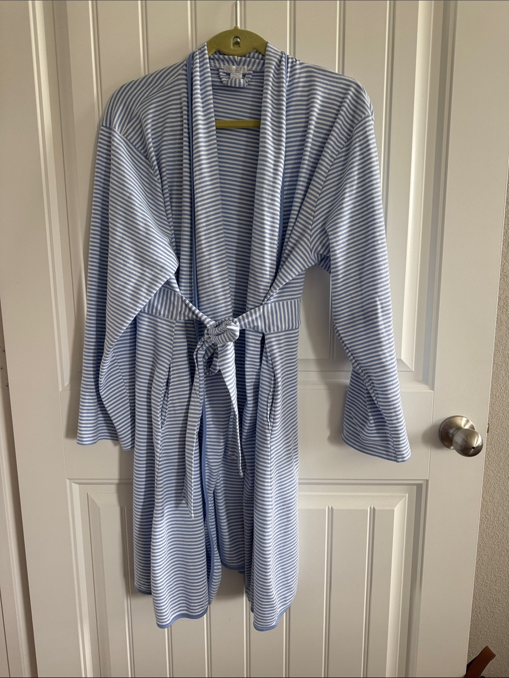 LAKE. Women's Light Blue & White Striped Robe with Tie Belt
